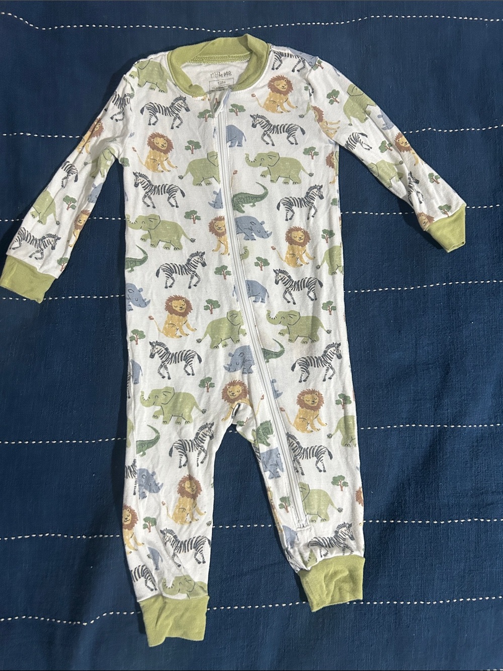 Little Me White Safari Animal Footie with Green Trim